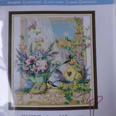 春の窓辺　クロスステッチキット　図案と余り糸
