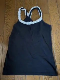 フリル付き黒タンクトップ M