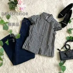 極美品☆DRESSTERIOR チェック 半袖シャツ 袖フリル コットン100%