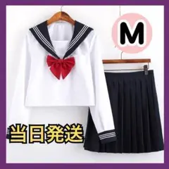 M 長袖 セーラー服 リボン 紺 可愛い スカート セーラー セット 制服 a