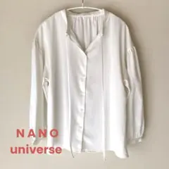 【試着のみ】ナノユニバース　とろみ素材ブラウス　白　フリーサイズ　ぽわん袖
