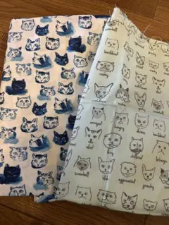 猫イラスト生地（青・白・黒・白）
