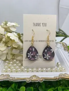 レジンアクセサリー　ピアス　夜桜　桜　春 　入学式　M-173