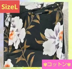 【✨夏セール✨☆１点限り】レディスコットン ハーフパンツ ブラック 花 サイズL