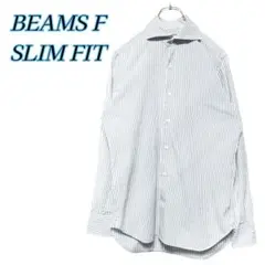 BEAMS F　ストライプホリゾンタルカラーシャツ　ブルー14/37