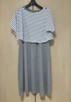 授乳用ストライプマタニティ服　妊婦服　Lサイズ