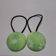 No.3832 くるみボタン フラワー ハンドメイド ヘアゴム 2個セット