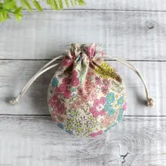 花柄 タイニーブルーム /ピンク系 オックス＊まんまる巾着 ミニ巾着 ミニポーチ