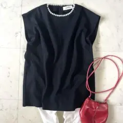 極美品♪ネミカ パール付き フレンチスリーブブラウス ノースリーブ カットソー