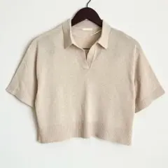 ✨美品✨GU スキッパーポロセーター 襟付きサマーニット 半袖 ベージュ S
