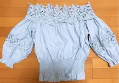 オフショル グレー ブラウス 刺繍あり トップス