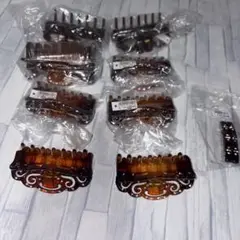 装飾付きブラウンヘアクリップ8個セット