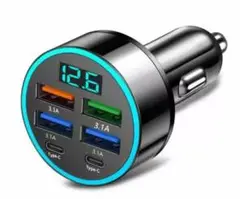 シガーソケット6ポート急速充電器USB 4USB+2TypeC　電圧計/同時充電