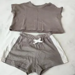 ブラウン ワッフル　Tシャツ　ショートパンツ セット　ユニセックス　60 70