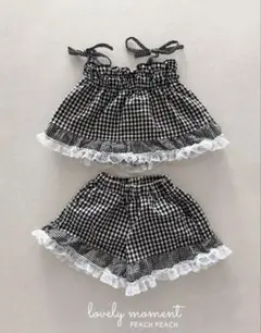 peach peach 夏服　セットアップ　ギンガムチェック　ブラック　パンツ