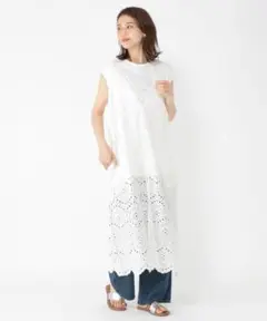 匿名配送☆新品タグ付　studio CLIP総スカラップ刺繍ベストワンピース