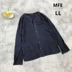 【エムエフイー】キーネック 長袖カーディガン (LL) ネイビー 前開き