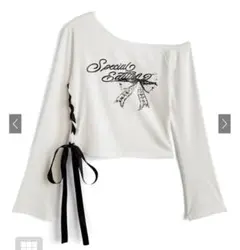 新品 Grl グレイル　レースアップリボンロゴワンショルトップス[at2457]