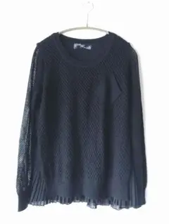 黒メッシュ編み バックプリーツニット