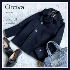 訳有【Orcival】オーシバル メルトンウール フード付きダブル Pコート M