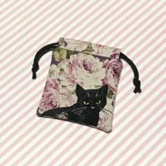 くろねこさん☆ローズ♪ハンドメイド＊ちっちゃな巾着袋♪まめ巾着