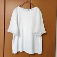 大きいサイズＬＬ　ホワイト フリル付き Tシャツ　おしゃれ　綿100%