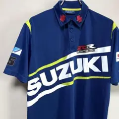 SUZUKI スズキ 企業ロゴ ポロシャツ レーシングシャツ M 青 GSXRR