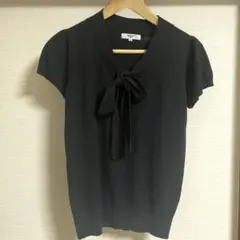 リボン付き ブラック ニット 半袖