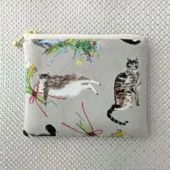 猫柄のふかふかミニポーチ ハンドメイド