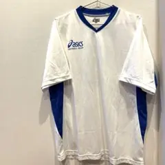 asics サッカーシャツ Vネック ホワイト/ブルー　Lサイズ
