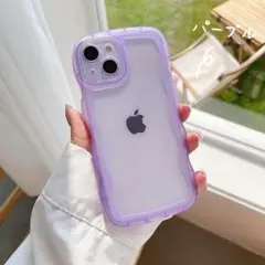 iPhone13ケース　パープル　クリア　かわいい　なみなみ　うねうね