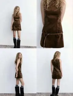 ZARA ブラウン コーデュロイ ノースリーブワンピース XSサイズ