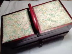 木製裁縫箱 花柄 2コンパートメント