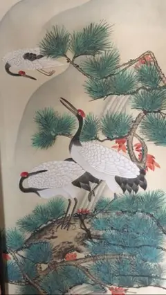 中国 名家绢絵　作家物　年代品 松鶴長春 蘭若作　收藏品