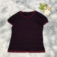 スコッチハウス (M) 半袖ニット ボーダー パフ袖 レディース ロゴ刺繍