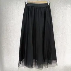 美品✦GU チュールロングスカート S 黒ブラック ウエストゴム 人気トレンド