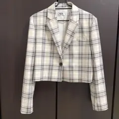 新品未使用 ZARA クロップドチェック柄ブレザー