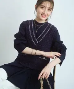 新品・アプワイザーリッシェツイード風のニットベスト×ティアードチュニックセット♪