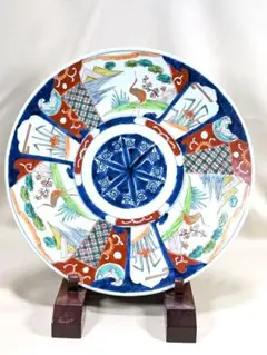 古い大皿 窓絵皿松梅鶴 径φ約41cm