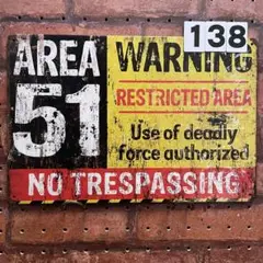 WARNING AREA51 《138》ブリキ 看板 レトロ風 ☻