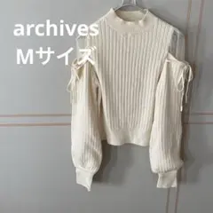 archives アルシーヴ ニット ホワイト ショルダーシアー リボン