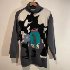 ビンテージ 90s ネズミ アニマル ニット セーター L程 グレー 総柄 動物