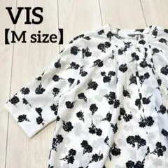 【VIS】 花柄　ブラウス　Mサイズ　モノクロ　オフィス　トップス　白　黒　ビス
