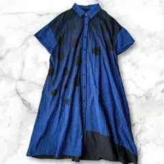 美品✨　ポリーヌブロー　シャツワンピース　ドット　チェック　異素材　切り替え