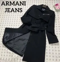 ●アルマーニジーンズ ARMANI ウールロングコート ブラック
