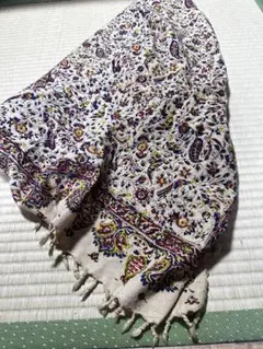 古布 花柄プリント綿生地 フリンジ付き