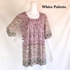 White Palette 花柄パフスリーブチュニック　ストレッチカットソー