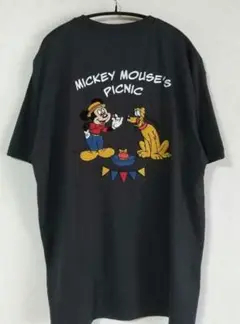 ミッキーマウス プルート ピクニック サガラ刺繍 Tシャツメンズ LL