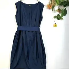 【COMME CA ISM】美品✨ノースリーブ　ワンピース　ひざ丈　ネイビーL