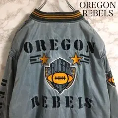 【バック刺繍】OREGON REBELS ワンポイントロゴ　スタジャン　グレーＬ